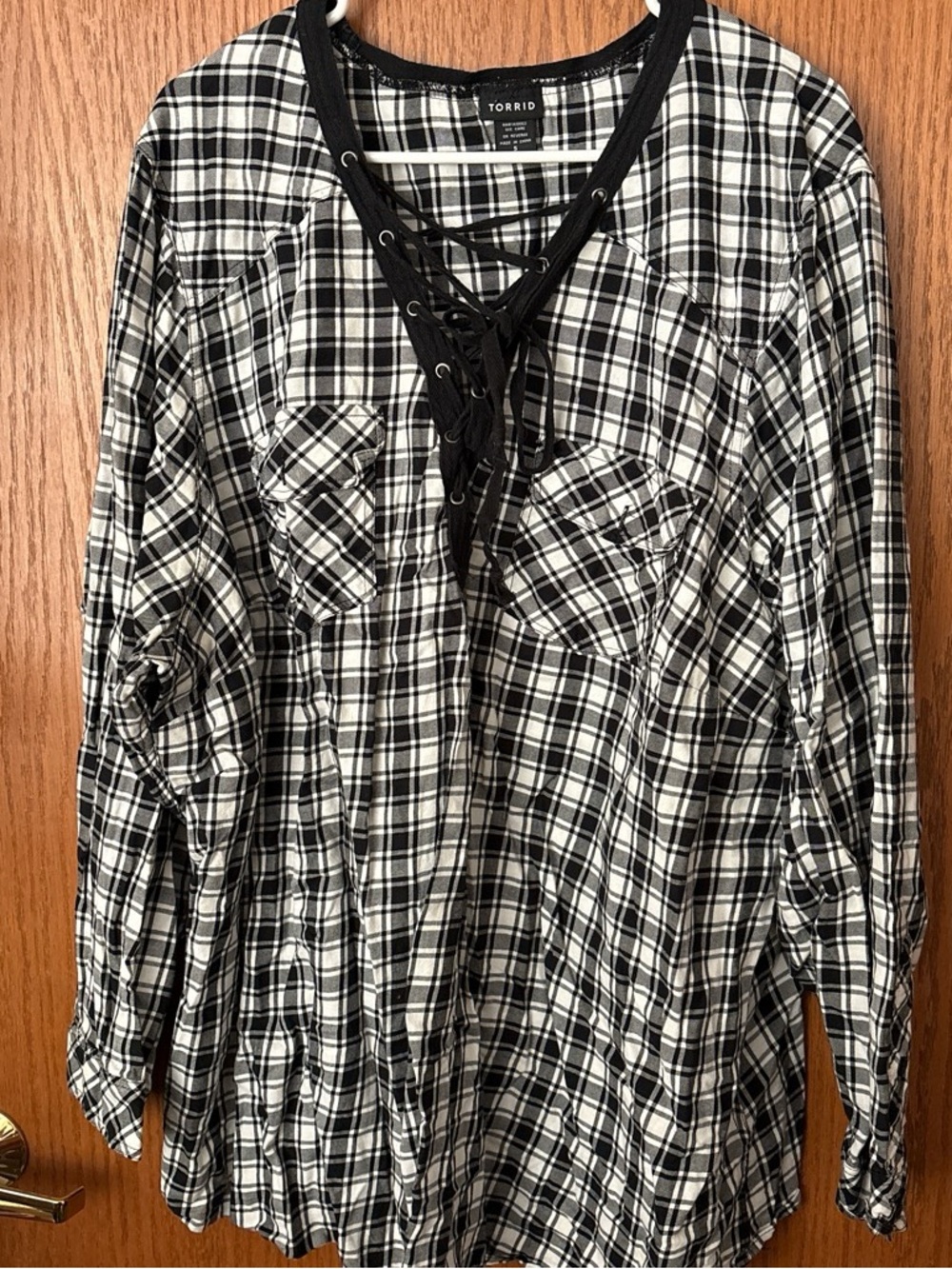 torrid Black and White Plaid Lace-Up Button Down Shirt